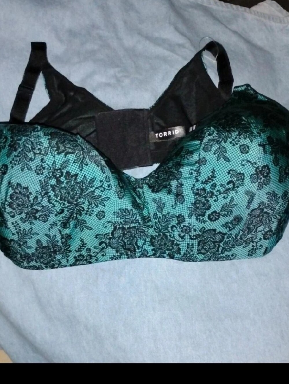 torrid Teal and Black Lace Overlay Bra